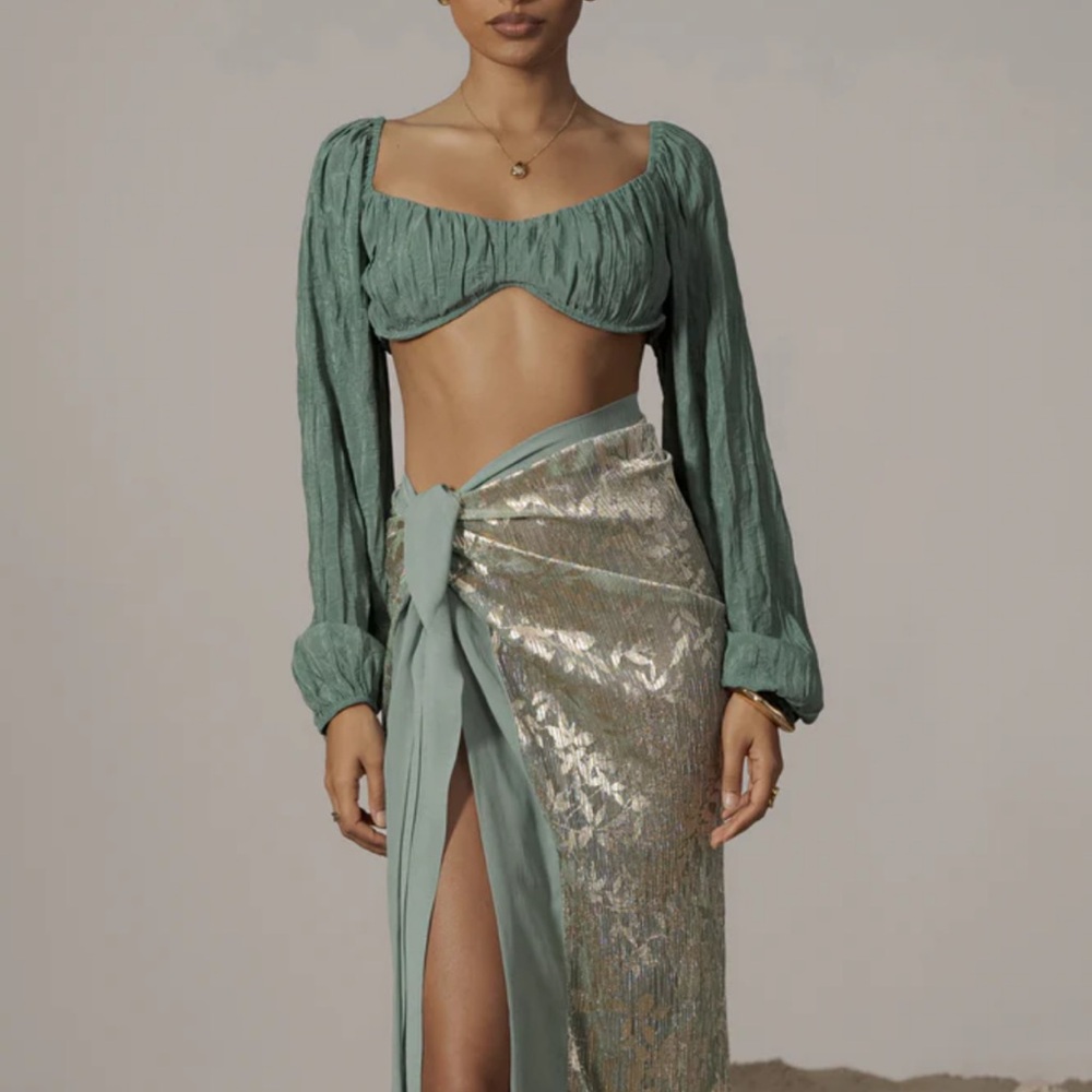 JLux Teal Carey long sleeve top and skirt